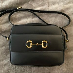 Gucci black leather horsebit 1955 shoulder bag
